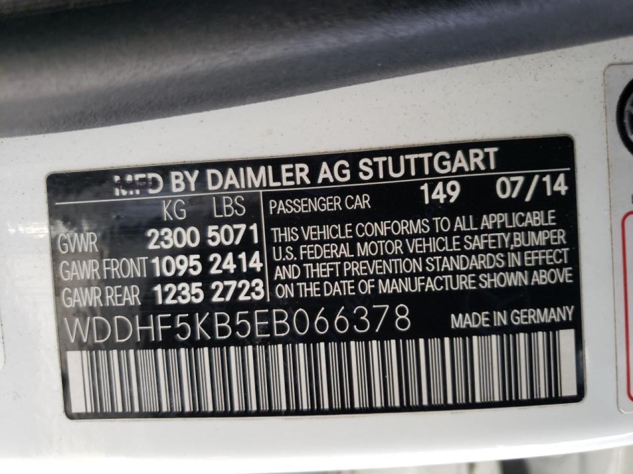 Photo 10 from auction – 2014 MERCEDES-BENZ E 350 with VIN WDDHF5KB5EB066378