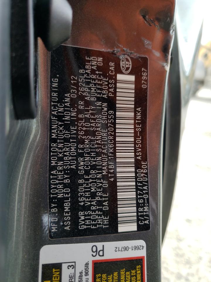 Photo 10 from auction – 2012 TOYOTA CAMRY BASE with VIN 4T4BF1FK6CR207559