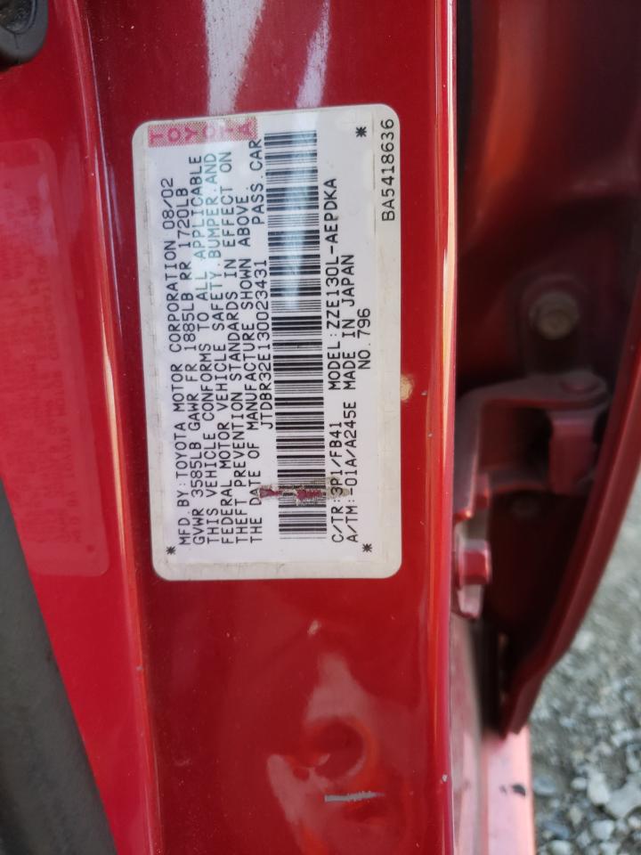 Photo 10 from auction – 2003 TOYOTA COROLLA CE with VIN JTDBR32E130023431