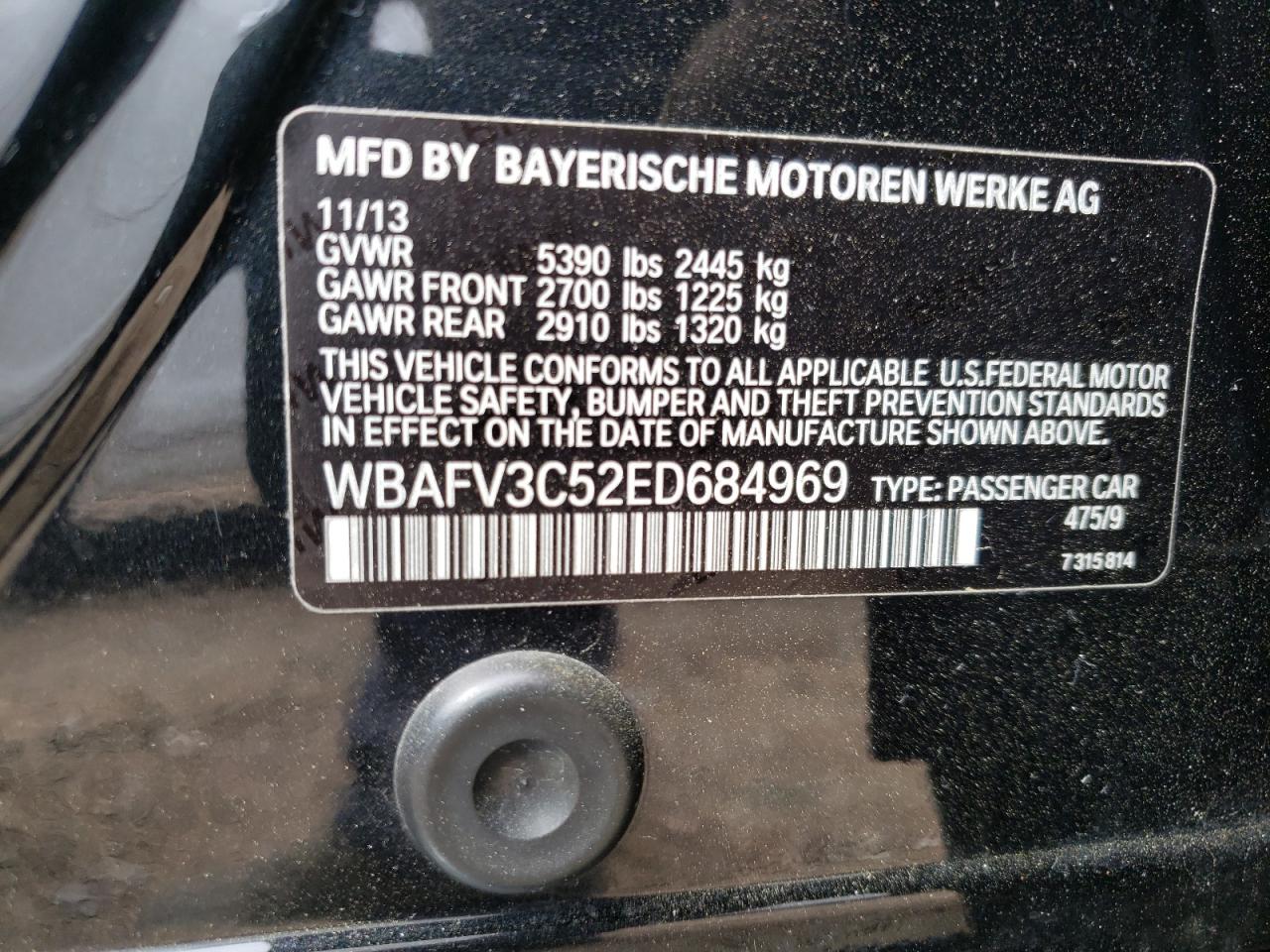 Photo 10 from auction – 2014 BMW 535 D XDRI with VIN WBAFV3C52ED684969