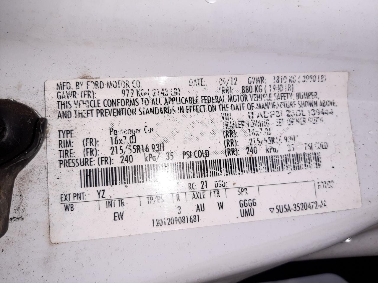 Photo 10 from auction – 2013 FORD FOCUS SE with VIN 1FADP3F23DL139444