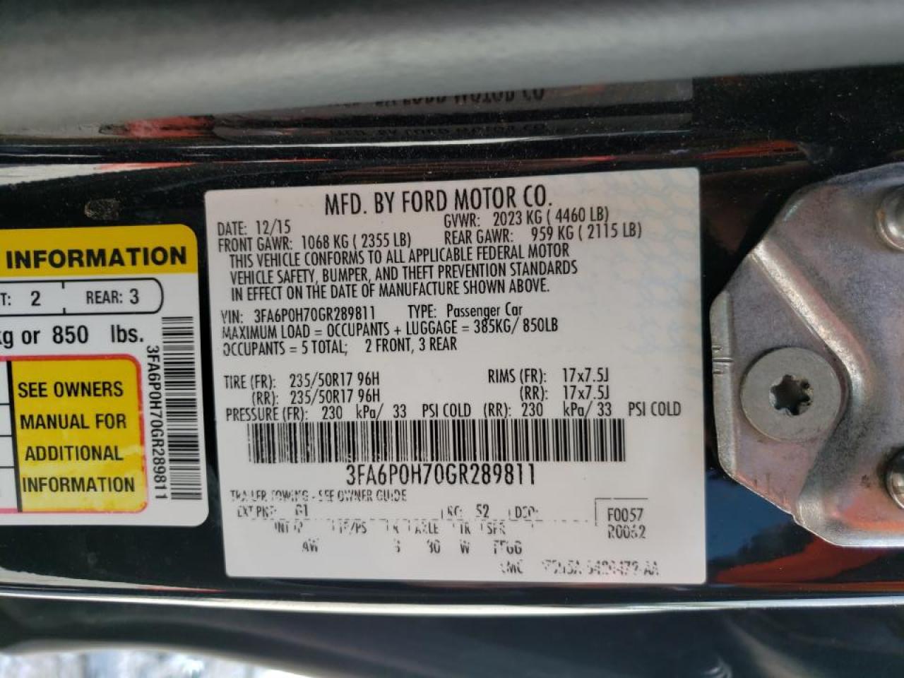 Photo 10 from auction – 2016 FORD FUSION SE with VIN 3FA6P0H70GR289811