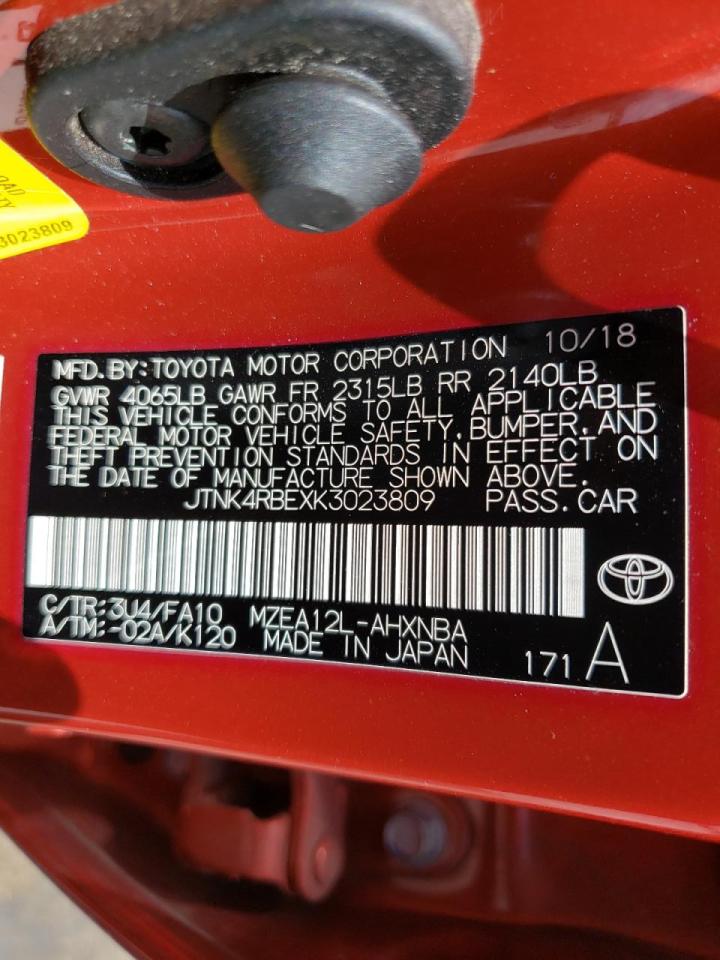 Photo 10 from auction – 2019 TOYOTA COROLLA SE with VIN JTNK4RBEXK3023809