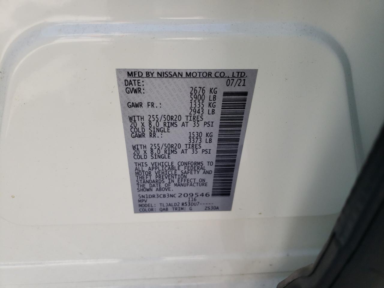 Photo 10 from auction – 2022 NISSAN PATHFINDER with VIN 5N1DR3CB3NC209546