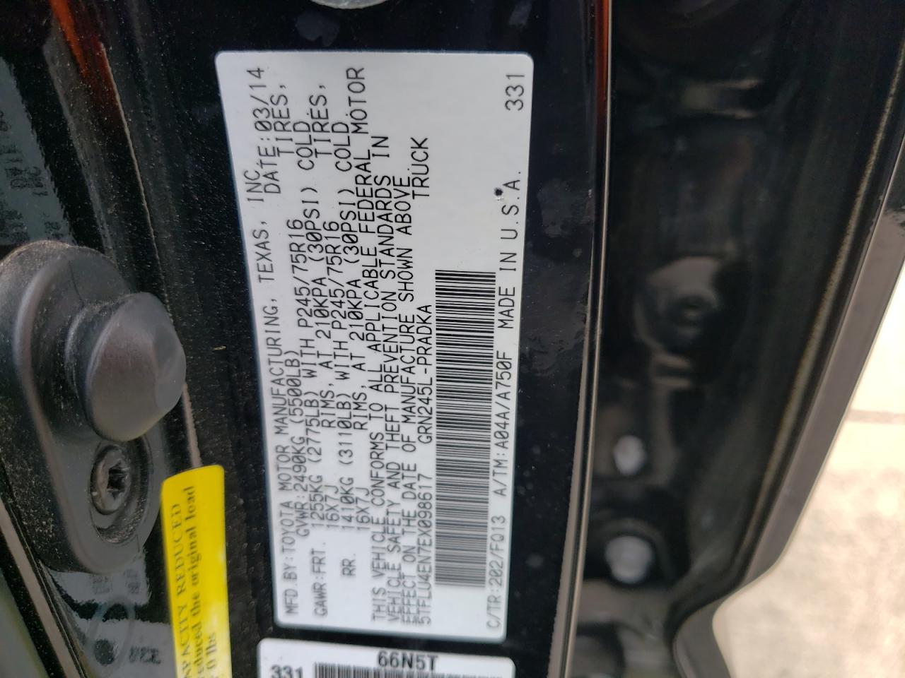 Photo 10 from auction – 2014 TOYOTA TACOMA DOU with VIN 5TFLU4EN7EX098617
