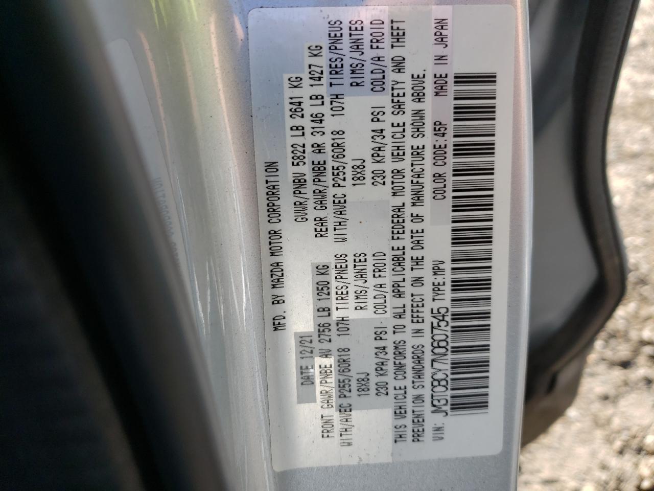 Photo 10 from auction – 2022 MAZDA CX-9 TOURI with VIN JM3TCBCY7N0607545