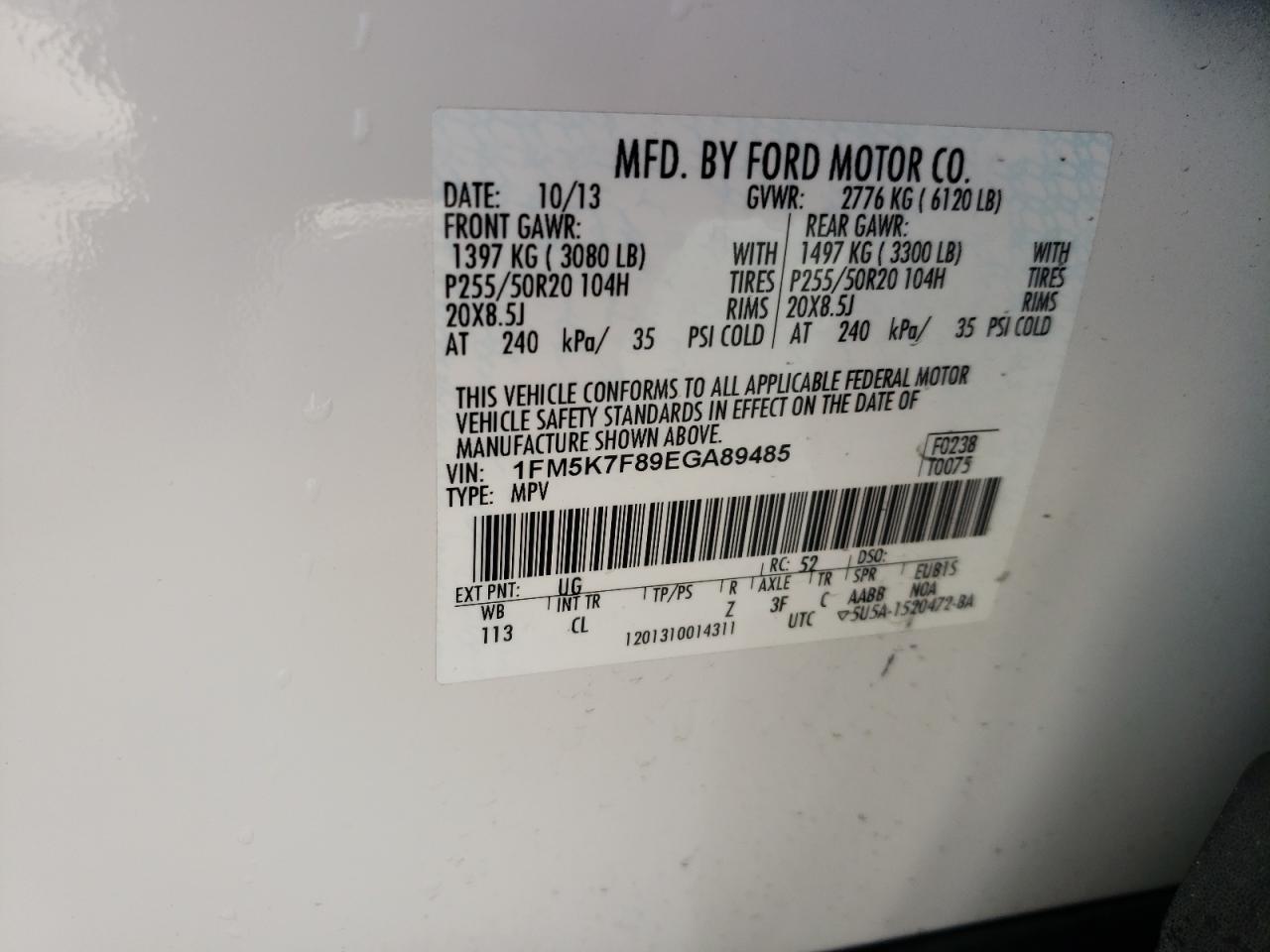 Photo 10 from auction – 2014 FORD EXPLORER L with VIN 1FM5K7F89EGA89485