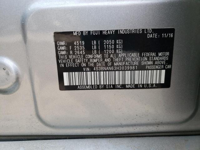 Photo 10 from auction – 2017 SUBARU LEGACY 2.5 with VIN 4S3BNAN63H3039981
