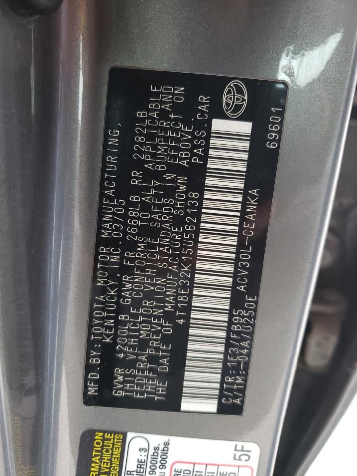 Photo 10 from auction – 2005 TOYOTA CAMRY with VIN 4T1BE32K15U562138
