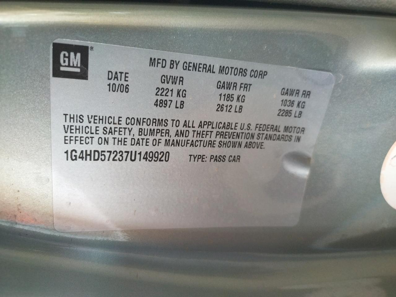 Foto 10 de la subasta – 2007 BUICK LUCERNE CX con VIN 1G4HD57237U149920