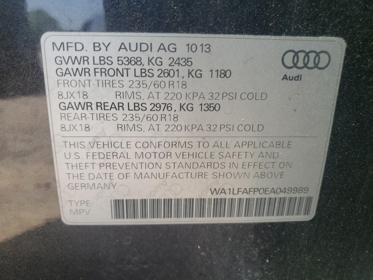 Foto 10 de la subasta – 2014 AUDI Q5 PREMIUM con VIN WA1LFAFP0EA049989