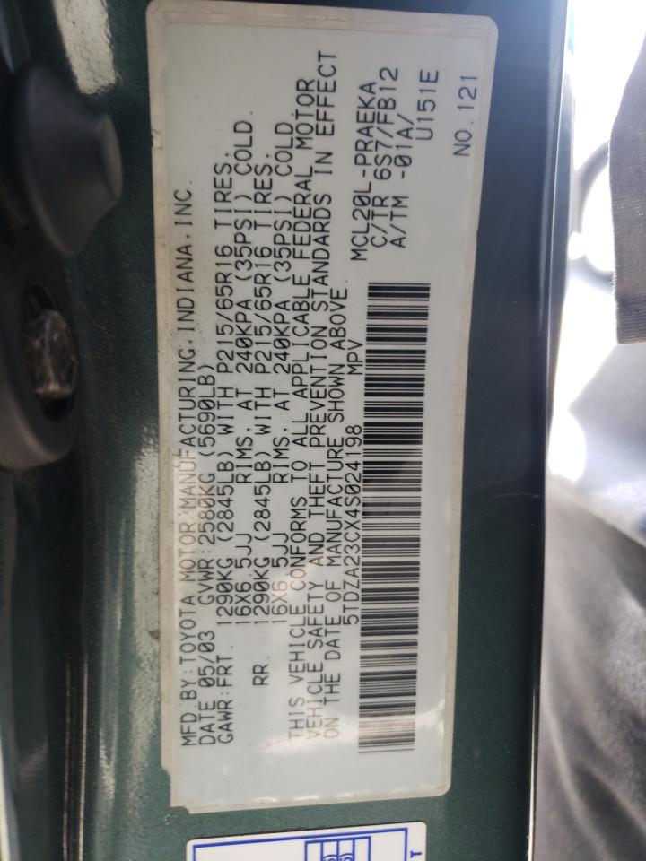 Photo 10 from auction – 2004 TOYOTA SIENNA CE with VIN 5TDZA23CX4S024198