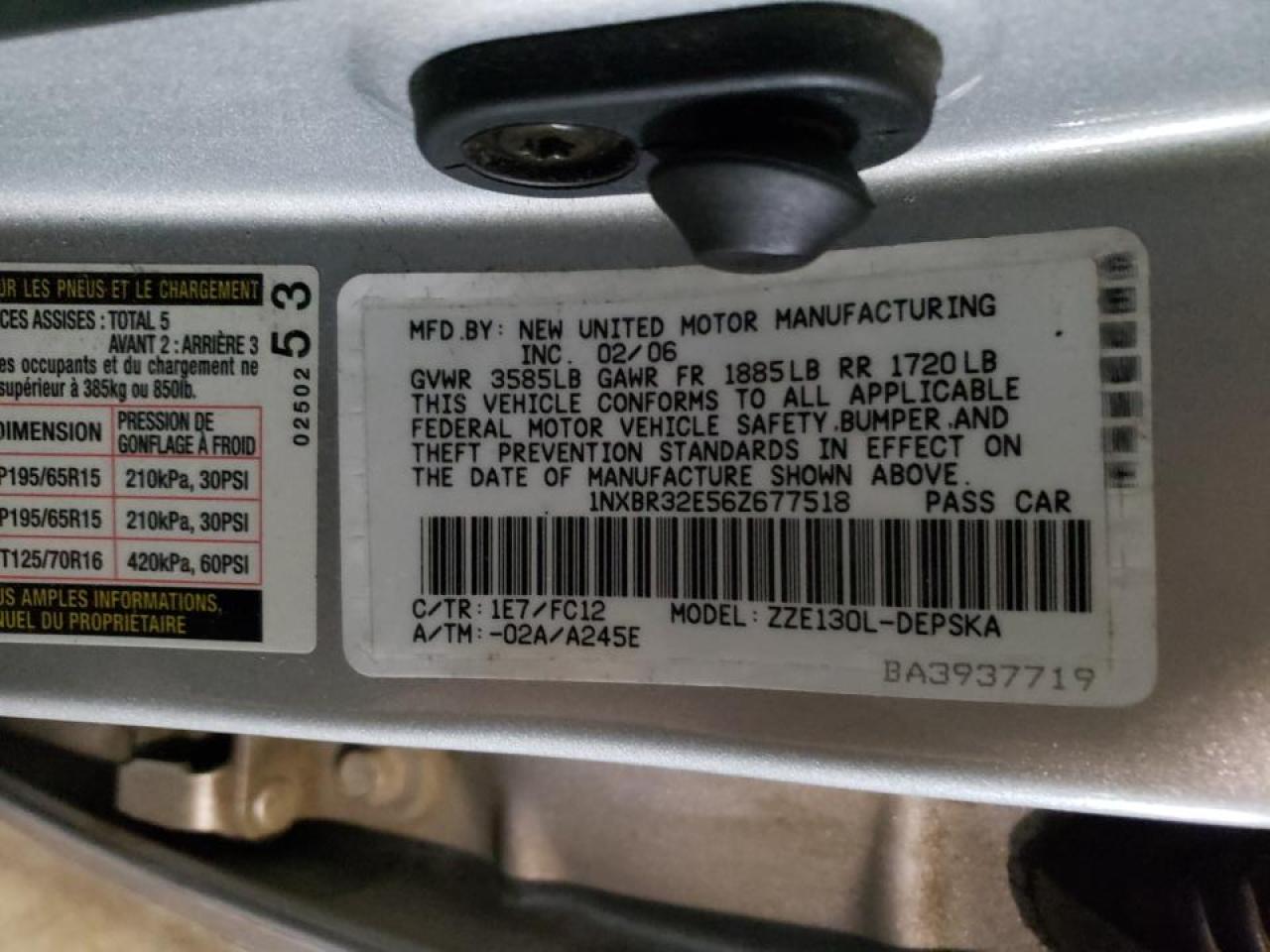Photo 10 from auction – 2006 TOYOTA COROLLA CE with VIN 1NXBR32E56Z677518