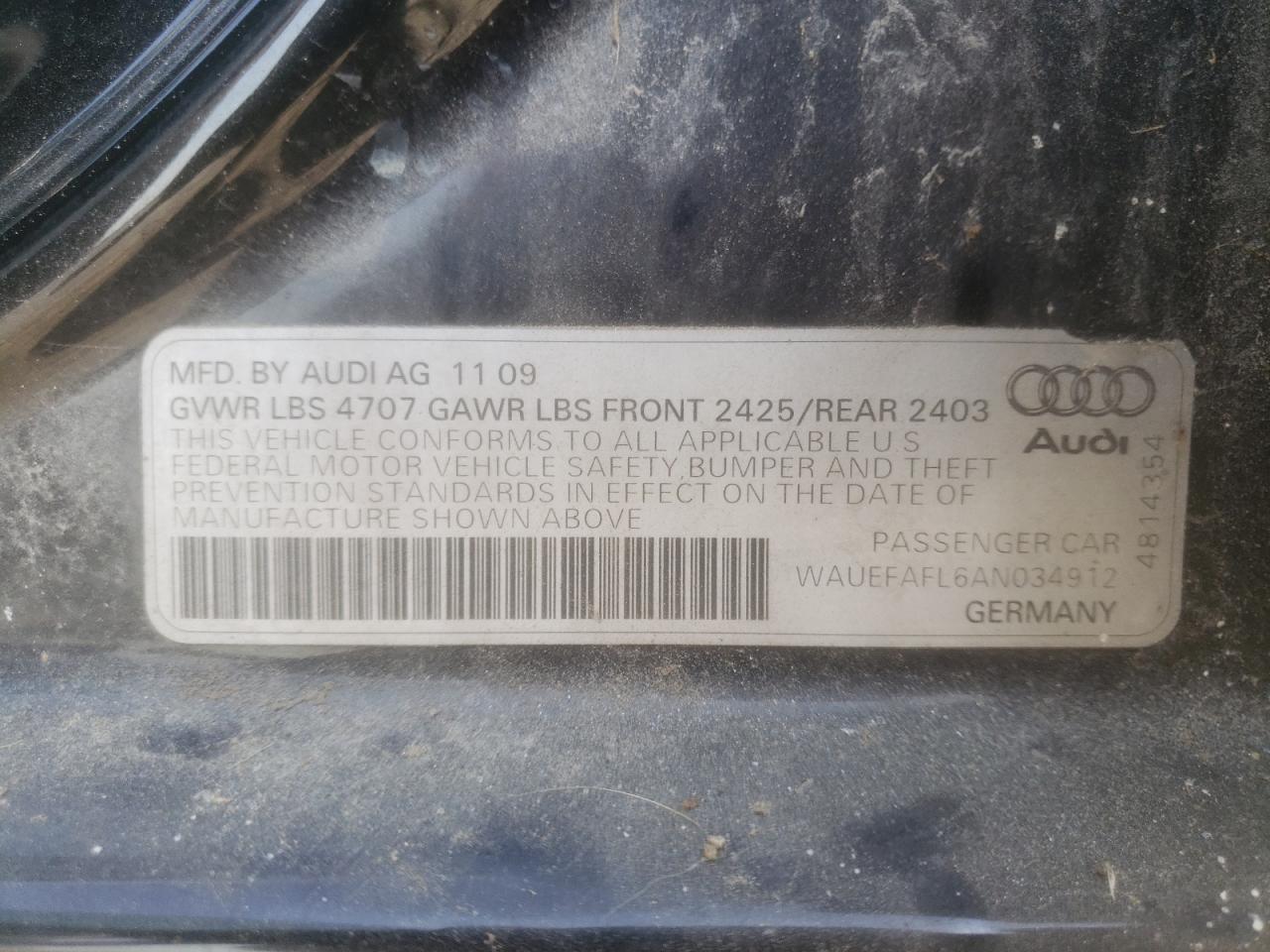 Photo 10 from auction – 2010 AUDI A4 PREMIUM with VIN WAUEFAFL6AN034912