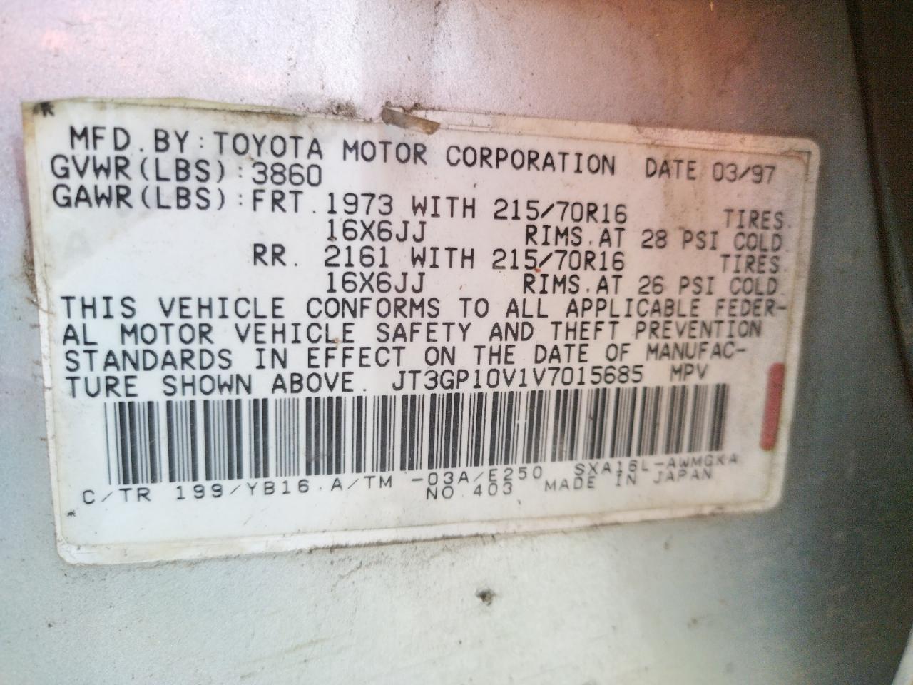 Photo 10 from auction – 1997 TOYOTA RAV4 with VIN JT3GP10V1V7015685