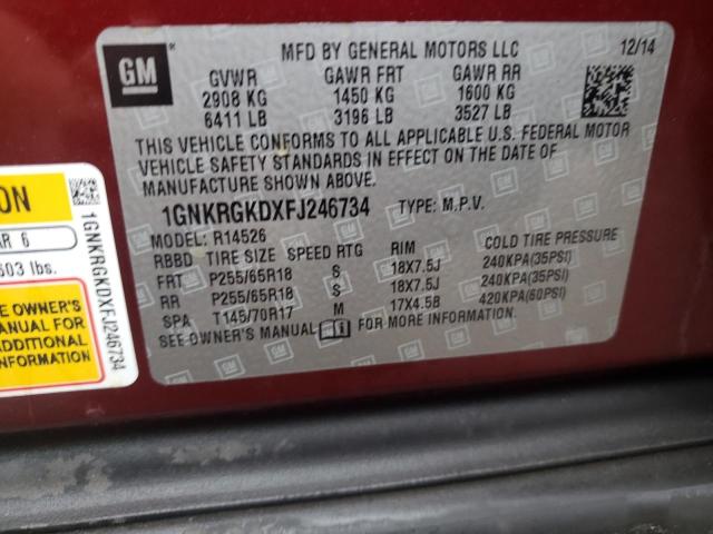 Photo 10 from auction – 2015 CHEVROLET TRAVERSE L with VIN 1GNKRGKDXFJ246734