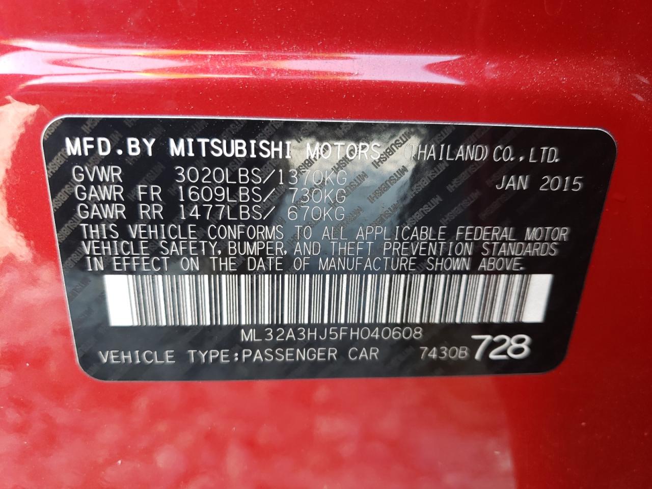 Photo 10 from auction – 2015 MITSUBISHI MIRAGE DE with VIN ML32A3HJ5FH040608