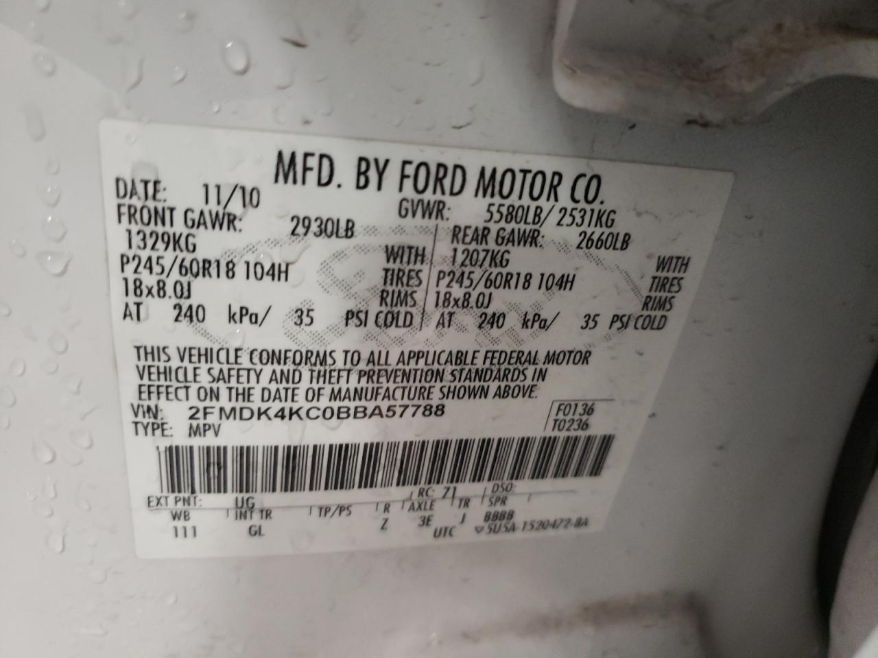 Photo 10 from auction – 2011 FORD EDGE LIMIT with VIN 2FMDK4KC0BBA57788