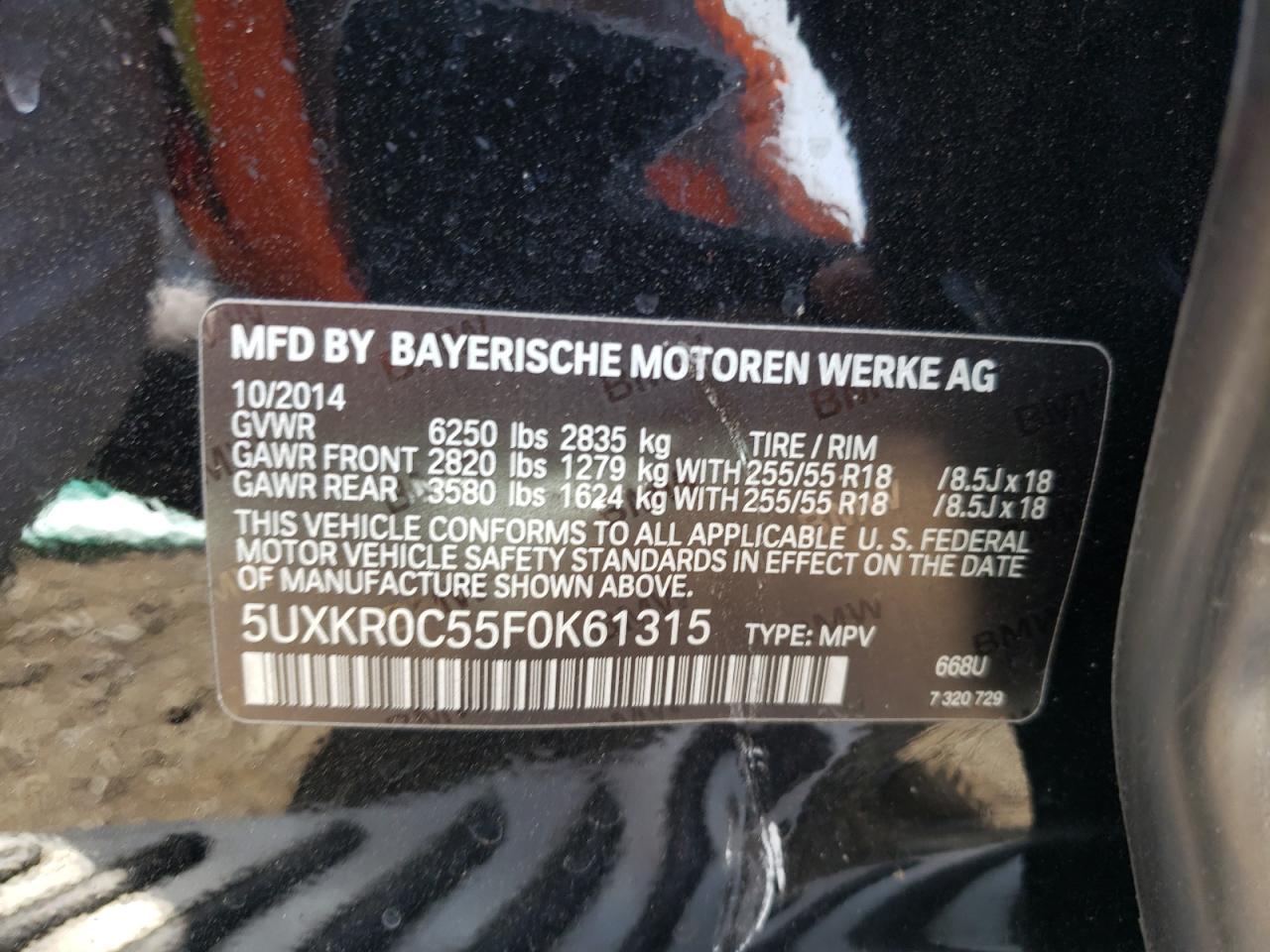 Photo 10 from auction – 2015 BMW X5 XDRIVE3 with VIN 5UXKR0C55F0K61315