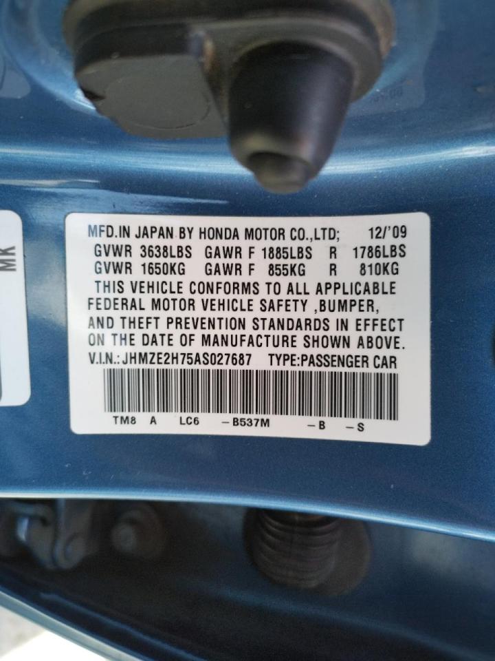 Photo 10 from auction – 2010 HONDA INSIGHT EX with VIN JHMZE2H75AS027687