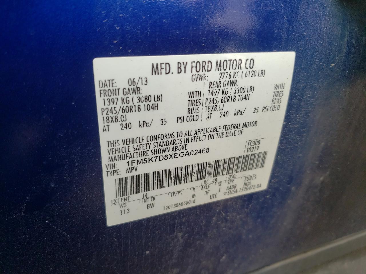 Photo 10 from auction – 2014 FORD EXPLORER X with VIN 1FM5K7D8XEGA02468