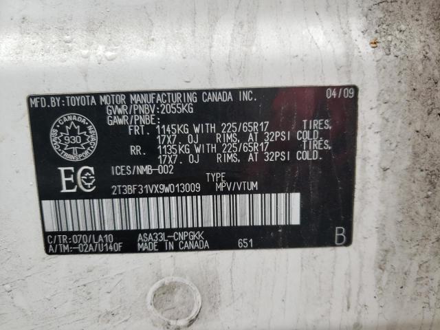 Photo 10 from auction – 2009 TOYOTA RAV4 LIMIT with VIN 2T3BF31VX9W013009