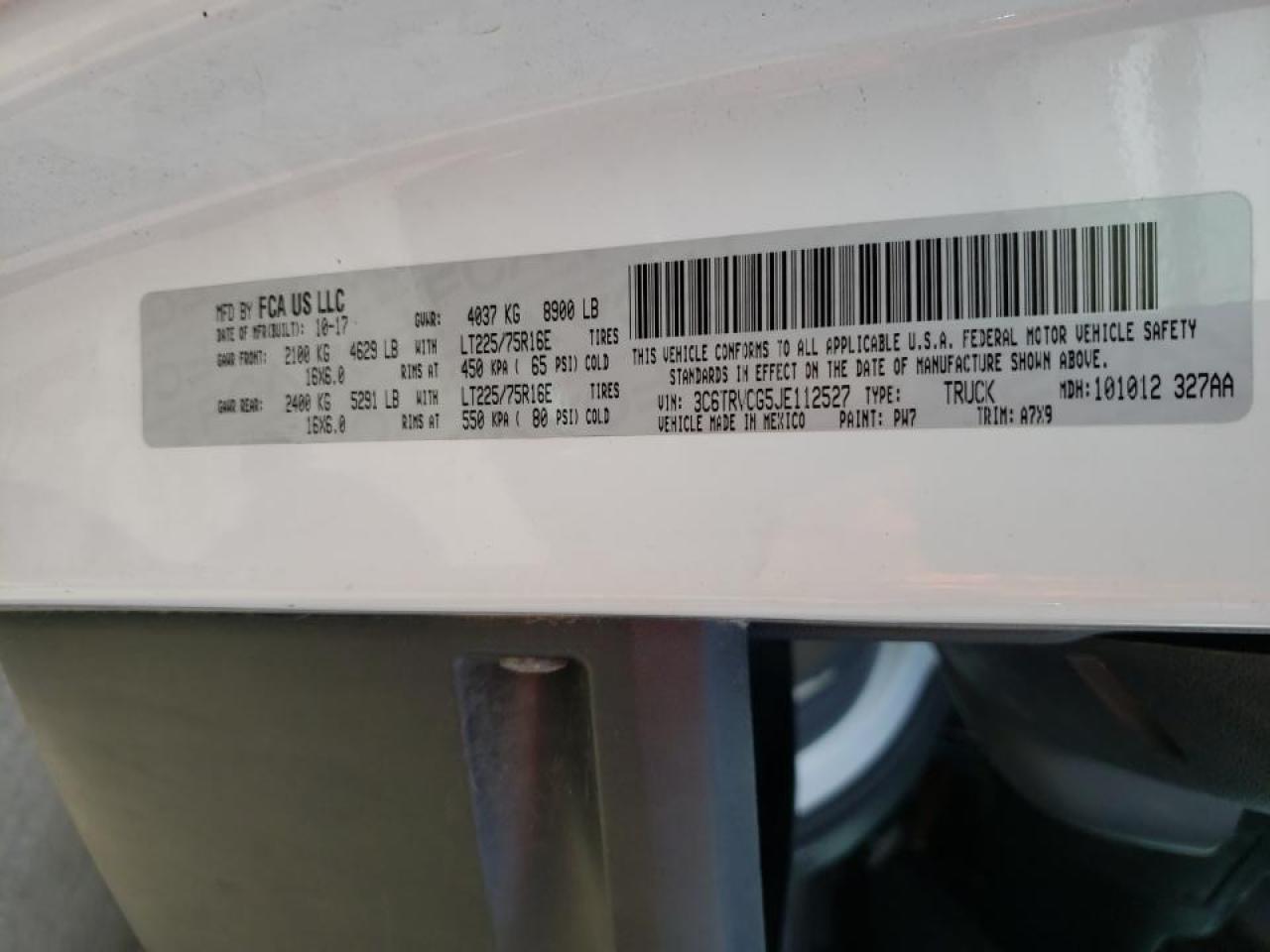 Photo 10 from auction – 2018 RAM PROMASTER with VIN 3C6TRVCG5JE112527