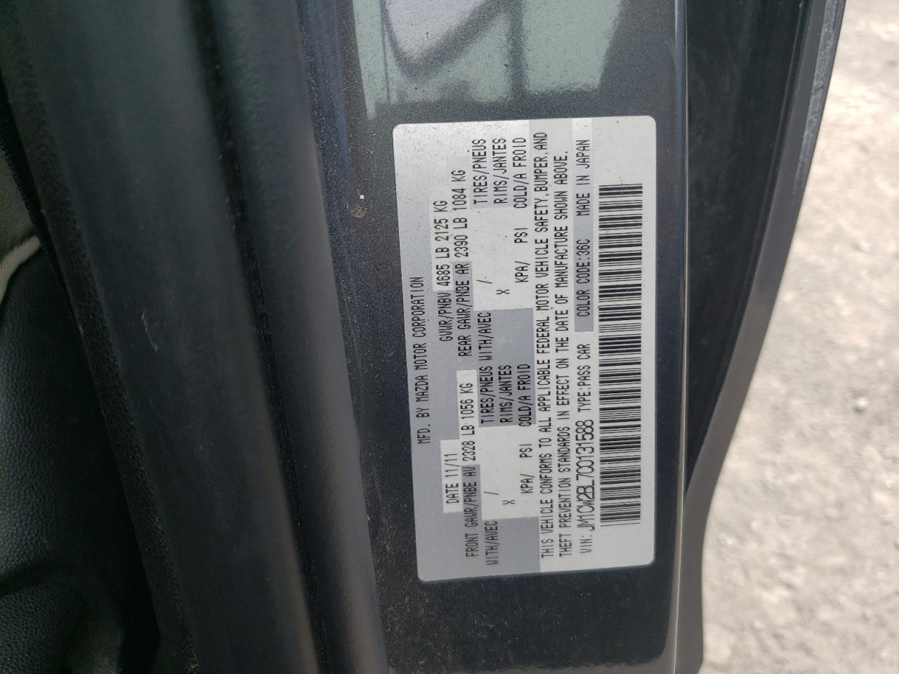 Photo 10 from auction – 2012 MAZDA 5 with VIN JM1CW2BL7C0131588