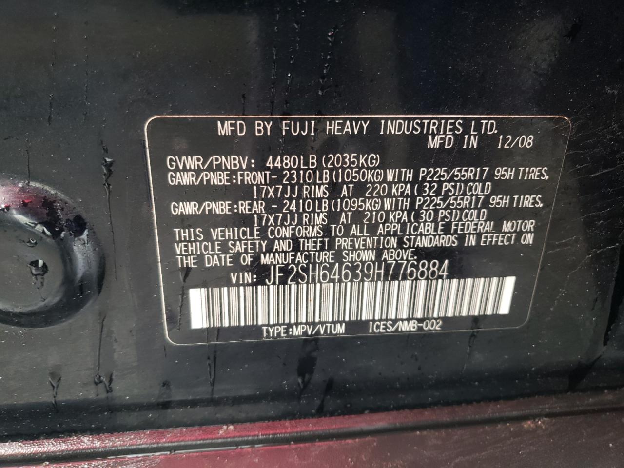 Photo 10 from auction – 2009 SUBARU FORESTER 2 with VIN JF2SH64639H776884