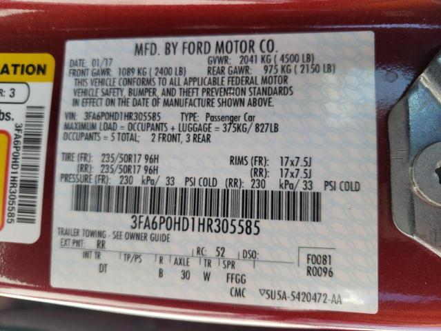 Photo 10 from auction – 2017 FORD FUSION SE with VIN 3FA6P0HD1HR305585