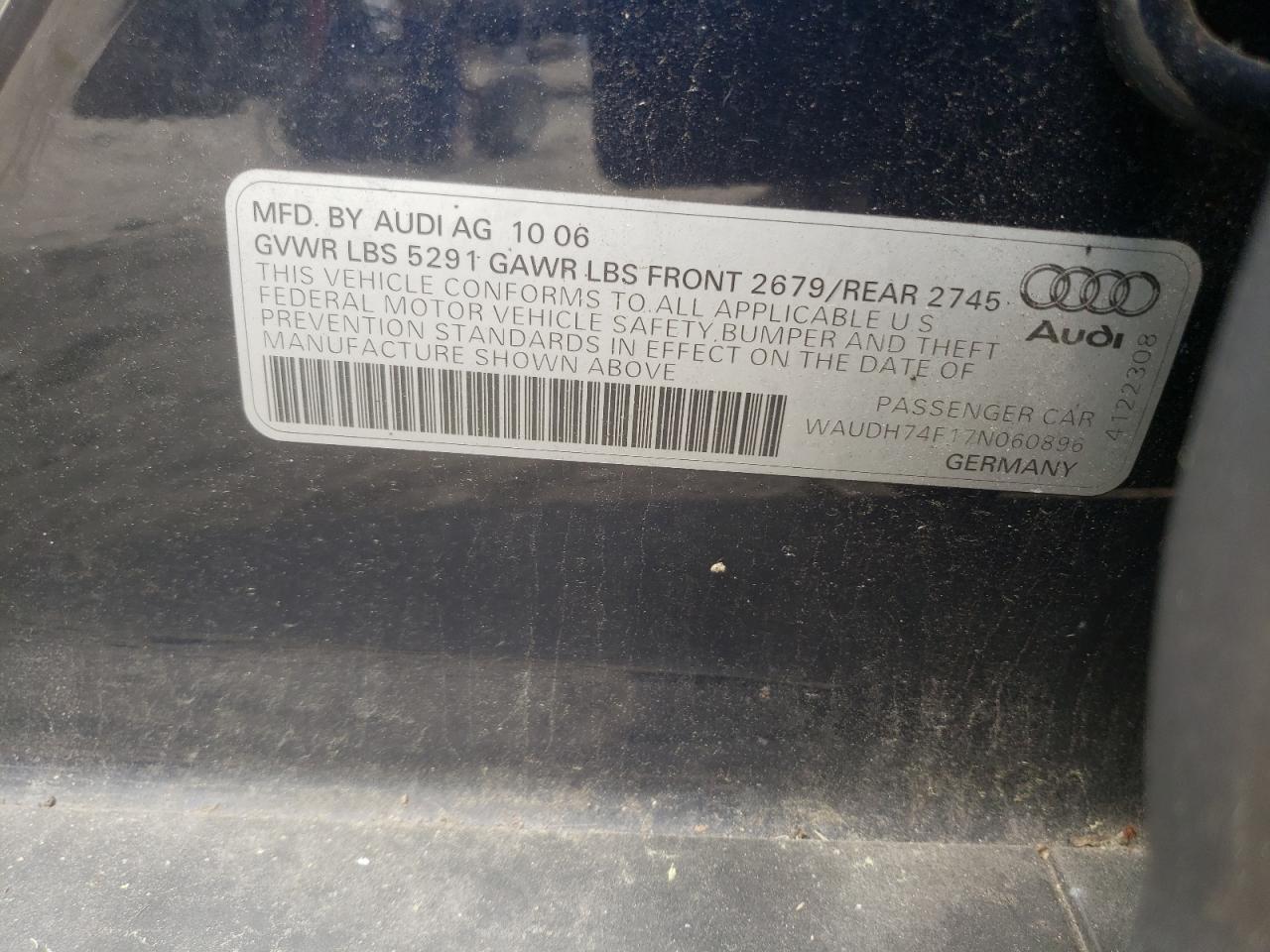 Photo 10 from auction – 2007 AUDI A6 3.2 QUA with VIN WAUDH74F17N060896