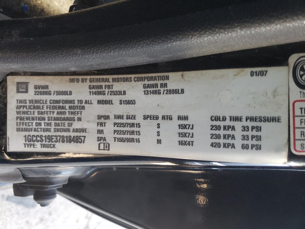Photo 10 from auction – 2007 CHEVROLET COLORADO with VIN 1GCCS19E378184857