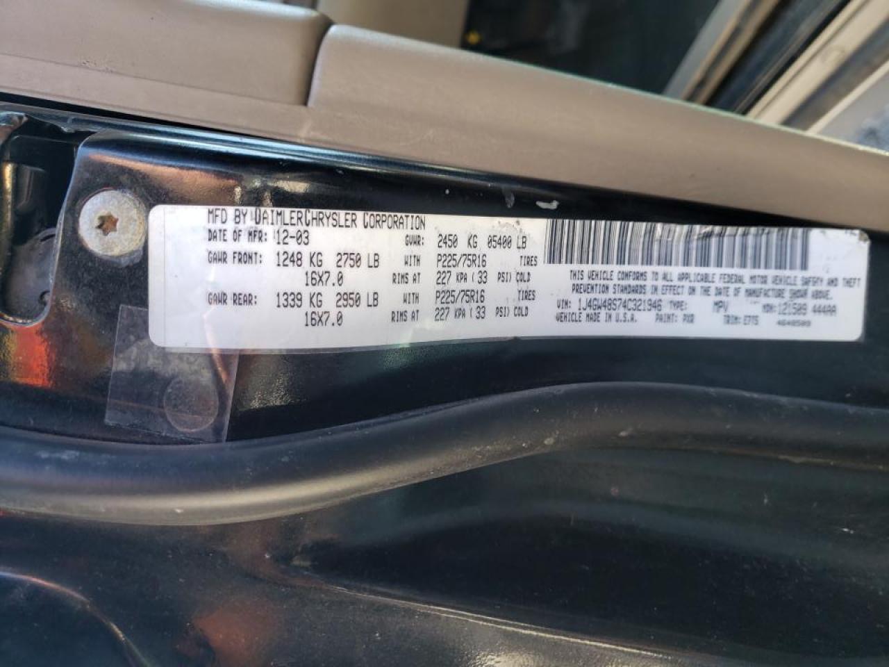 Photo 10 from auction – 2004 JEEP GRAND CHER with VIN 1J4GW48S74C321946
