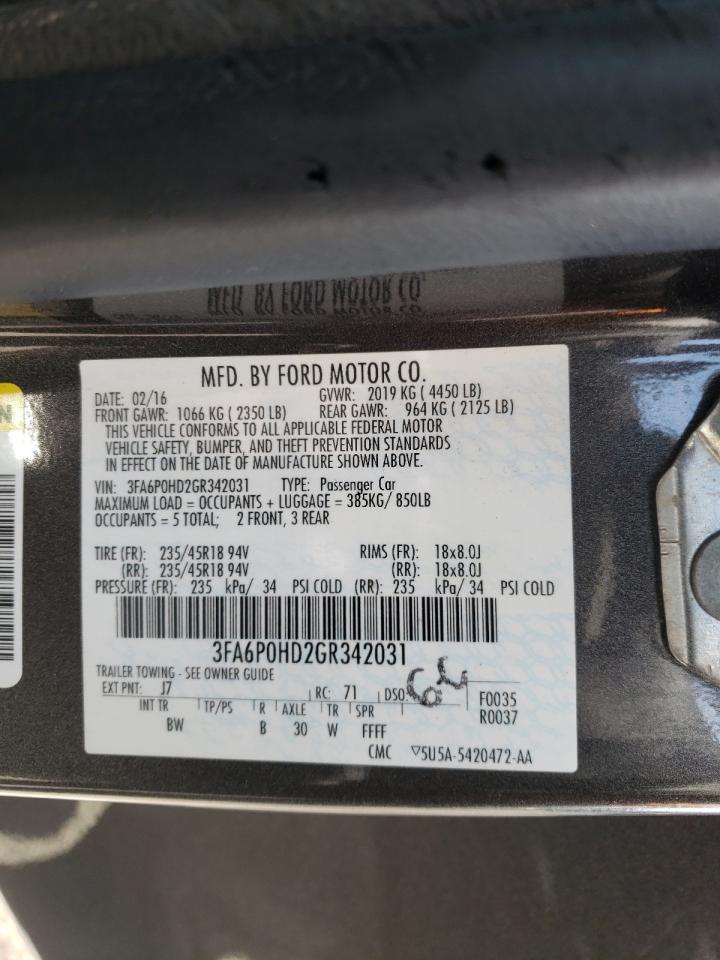 Photo 10 from auction – 2016 FORD FUSION SE with VIN 3FA6P0HD2GR342031