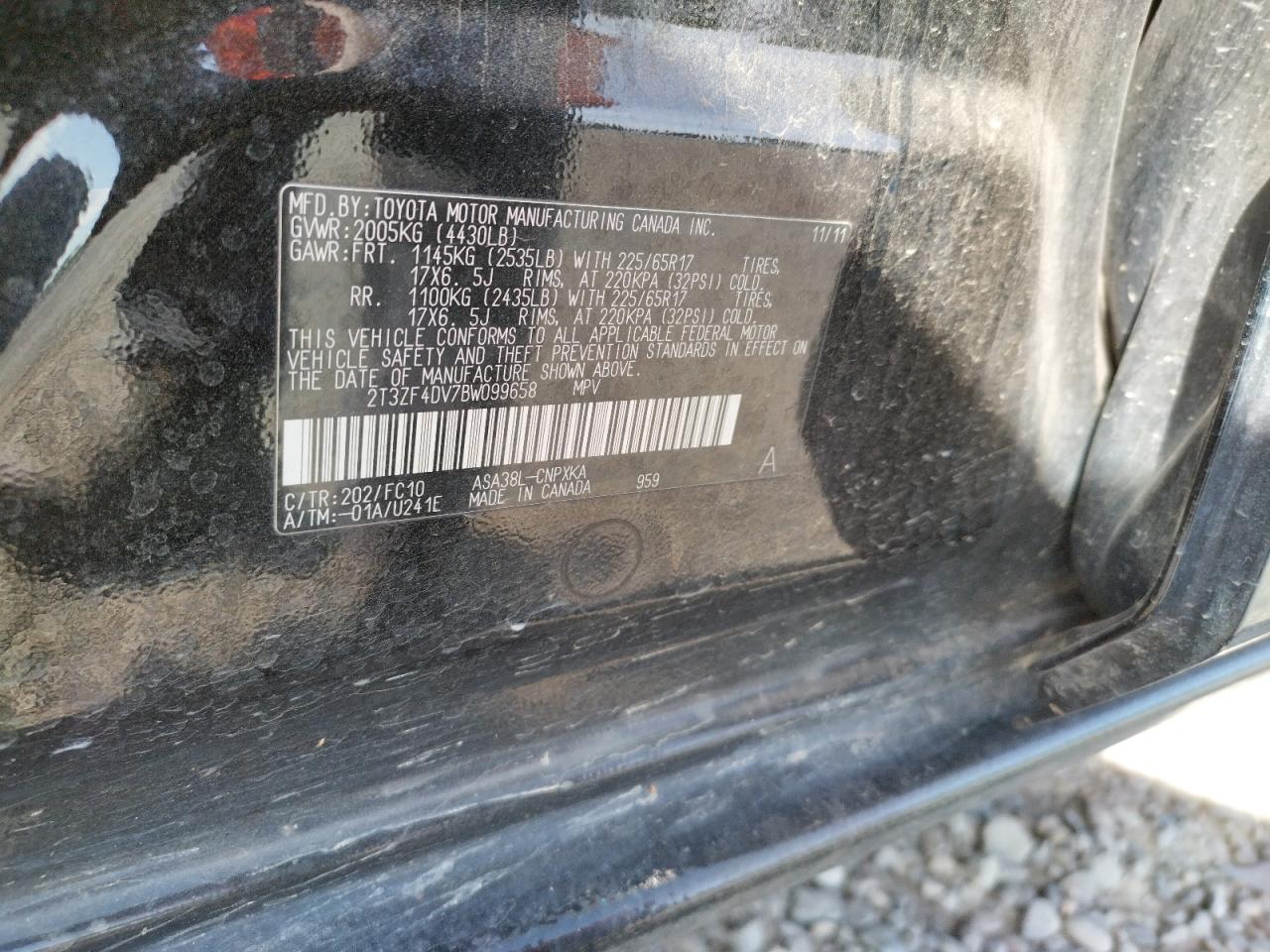 Photo 10 from auction – 2011 TOYOTA RAV4 with VIN 2T3ZF4DV7BW099658