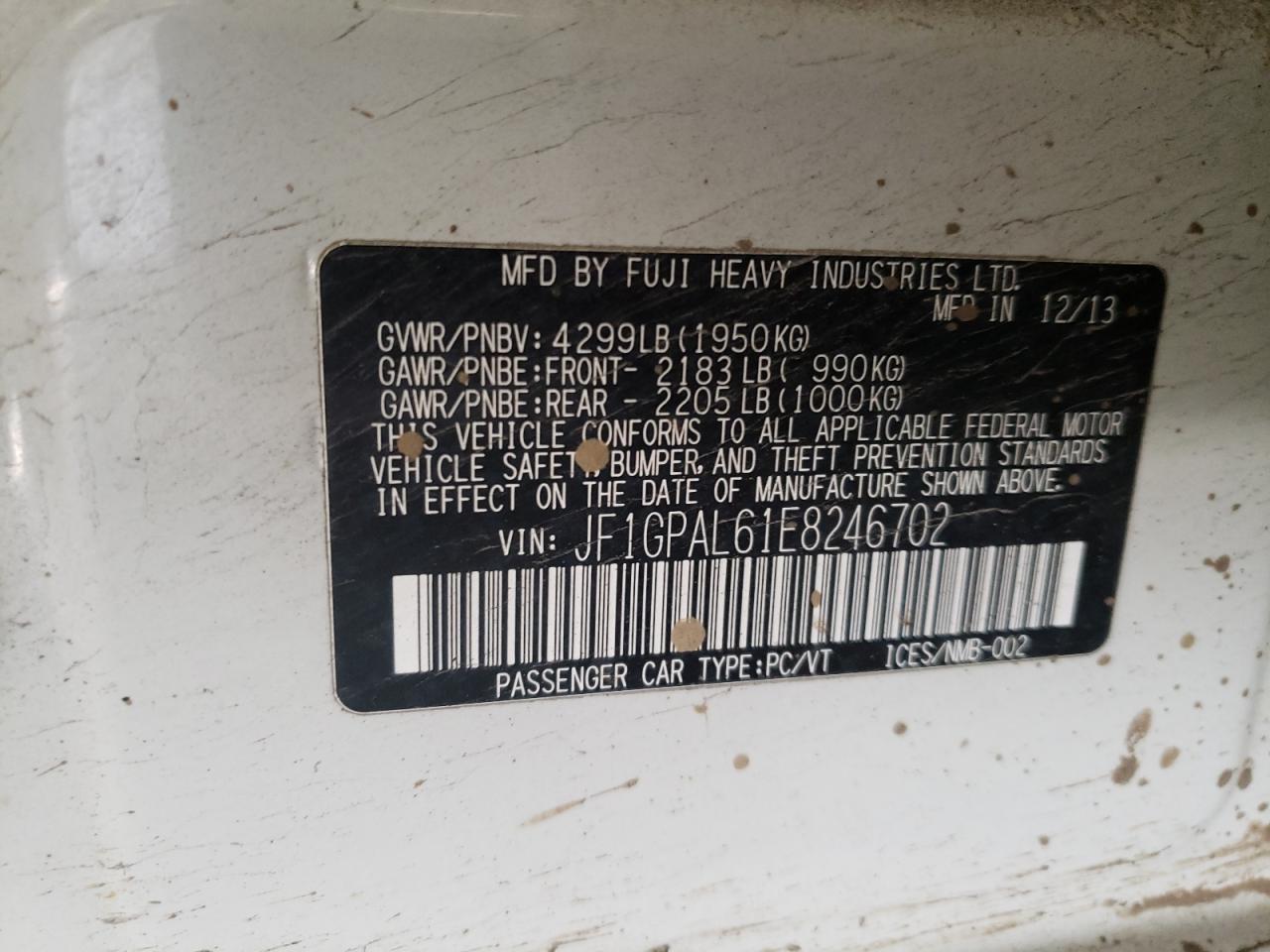 Photo 10 from auction – 2014 SUBARU IMPREZA SP with VIN JF1GPAL61E8246702