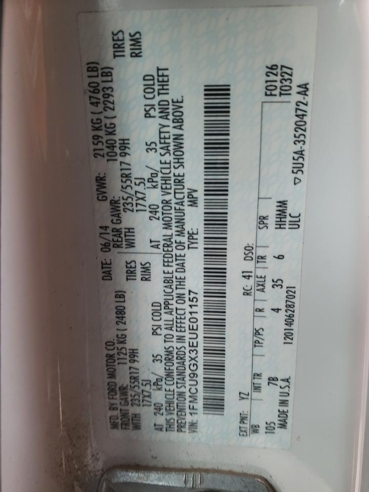 Photo 10 from auction – 2014 FORD ESCAPE SE with VIN 1FMCU9GX3EUE01157