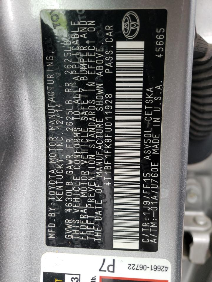 Photo 10 from auction – 2015 TOYOTA CAMRY LE with VIN 4T1BF1FK8FU011928