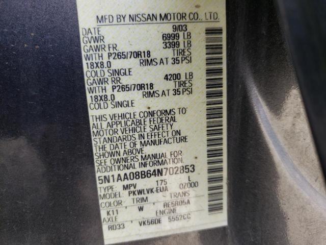 Photo 10 from auction – 2004 NISSAN ARMADA SE with VIN 5N1AA08B64N702853
