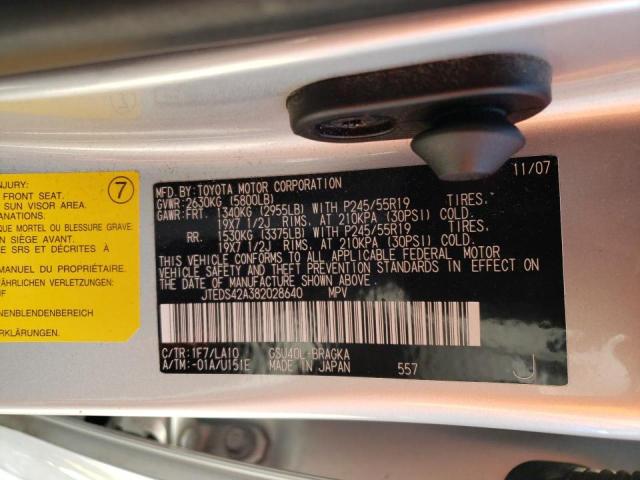 Photo 10 from auction – 2008 TOYOTA HIGHLANDER with VIN JTEDS42A382028640