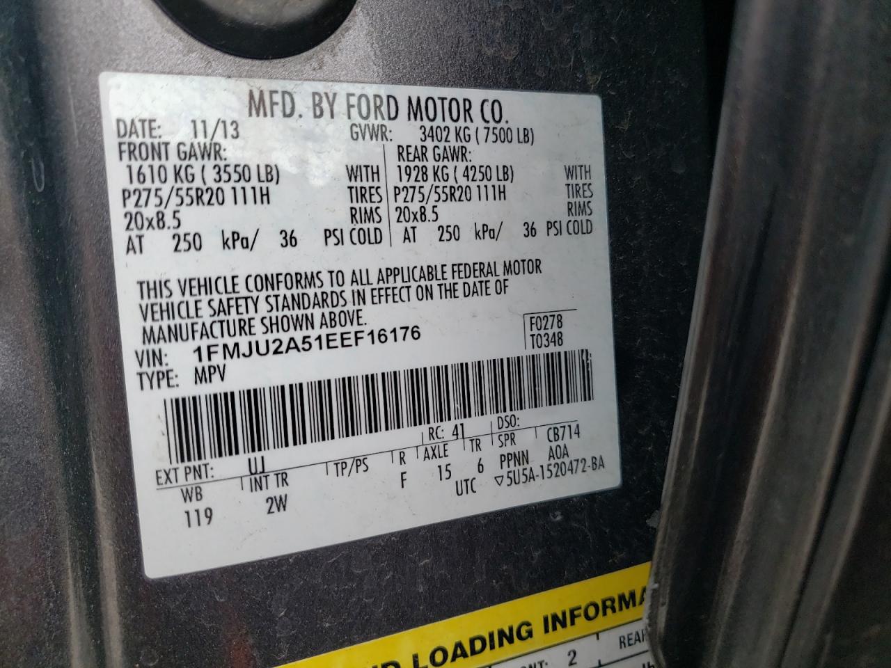 Photo 10 from auction – 2014 FORD EXPEDITION with VIN 1FMJU2A51EEF16176