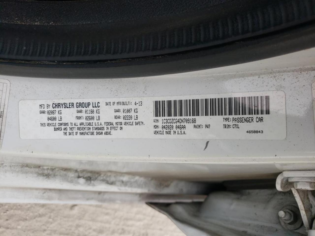 Photo 10 from auction – 2013 DODGE AVENGER SX with VIN 1C3CDZCG4DN709168