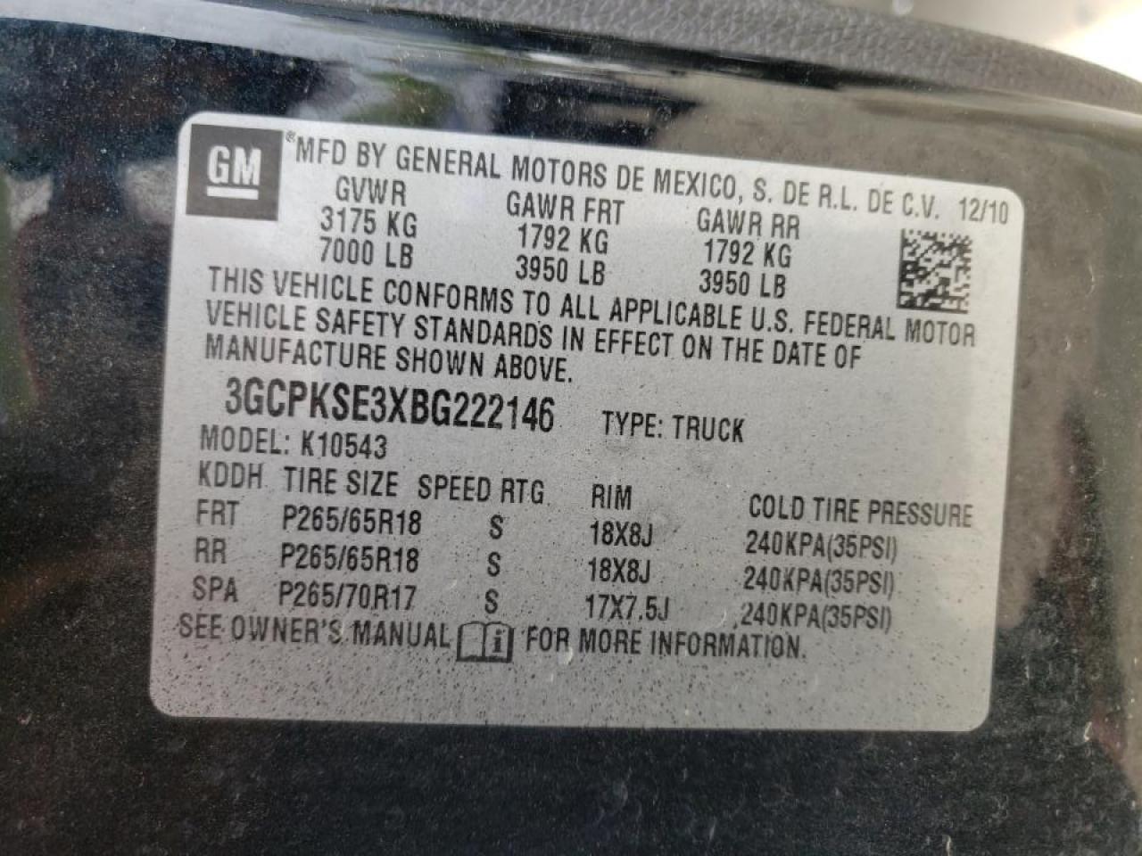 Photo 10 from auction – 2011 CHEVROLET SILVERADO with VIN 3GCPKSE3XBG222146