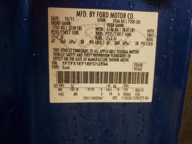 FORD F150 SUPER 2011 with VIN 1FTFX1EF1BFD12594 - Photo from auction