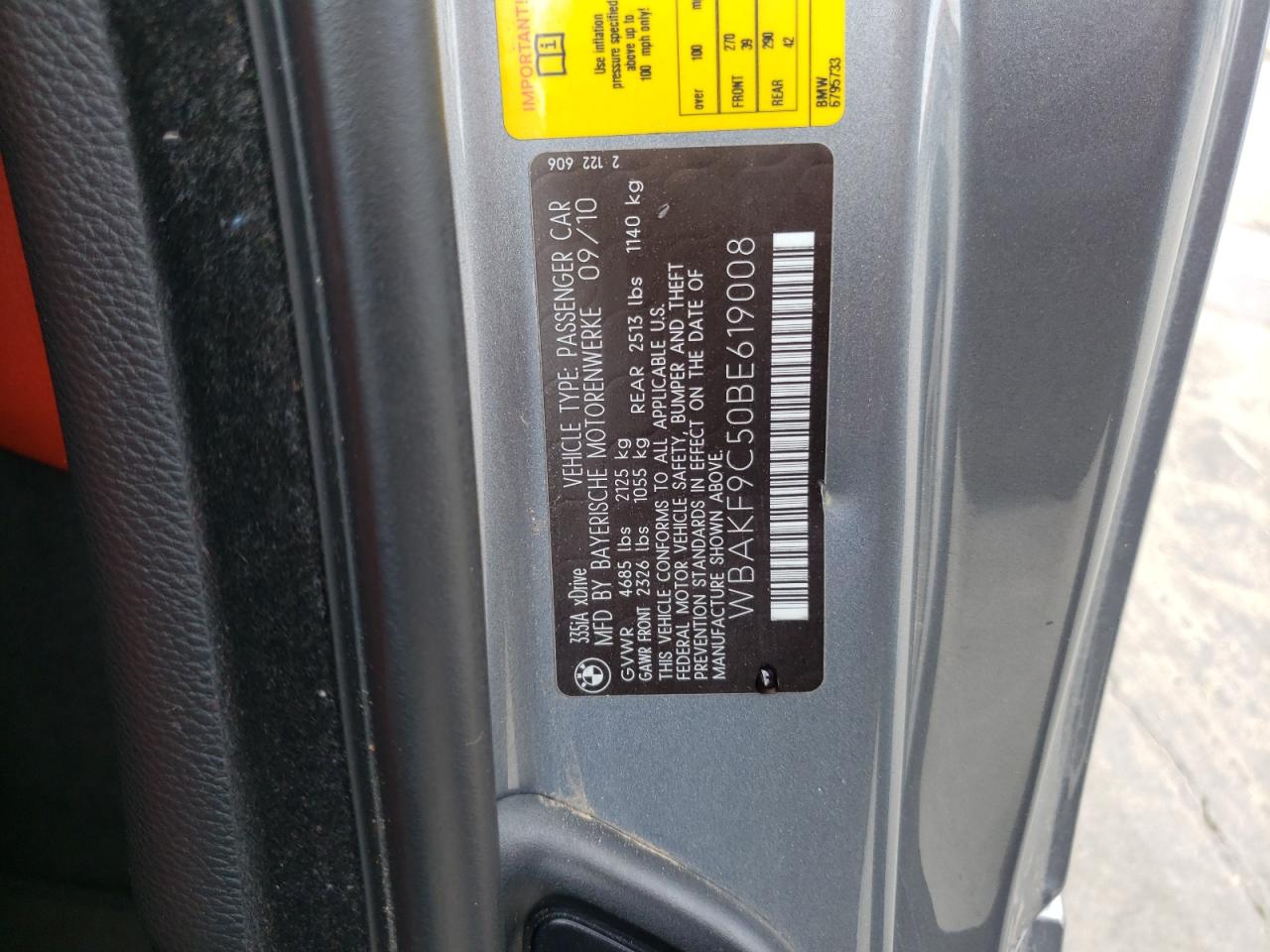Фото 10 с аукциона – 2011 BMW 335 XI с VIN WBAKF9C50BE619008