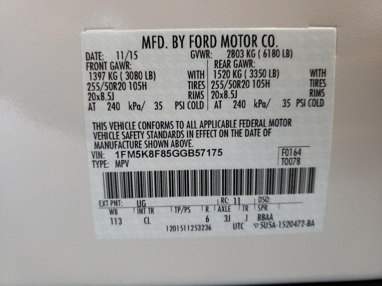 Photo 10 from auction – 2016 FORD EXPLORER L with VIN 1FM5K8F85GGB57175