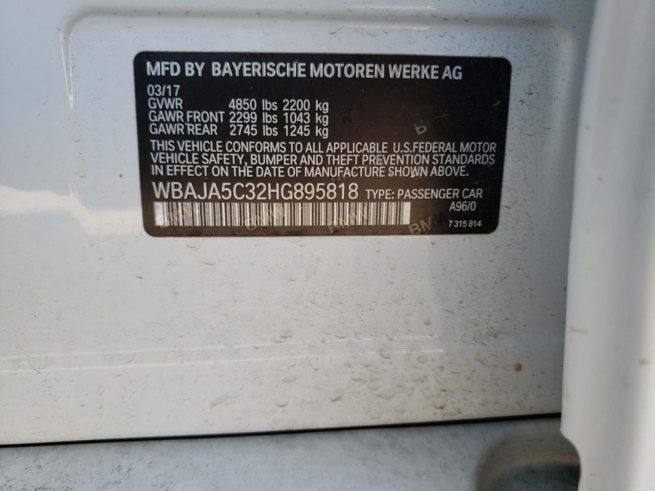 Photo 10 from auction – 2017 BMW 530 I with VIN WBAJA5C32HG895818