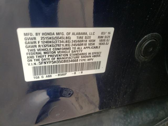 Photo 10 from auction – 2016 HONDA PILOT EX with VIN 5FNYF5H35GB034668