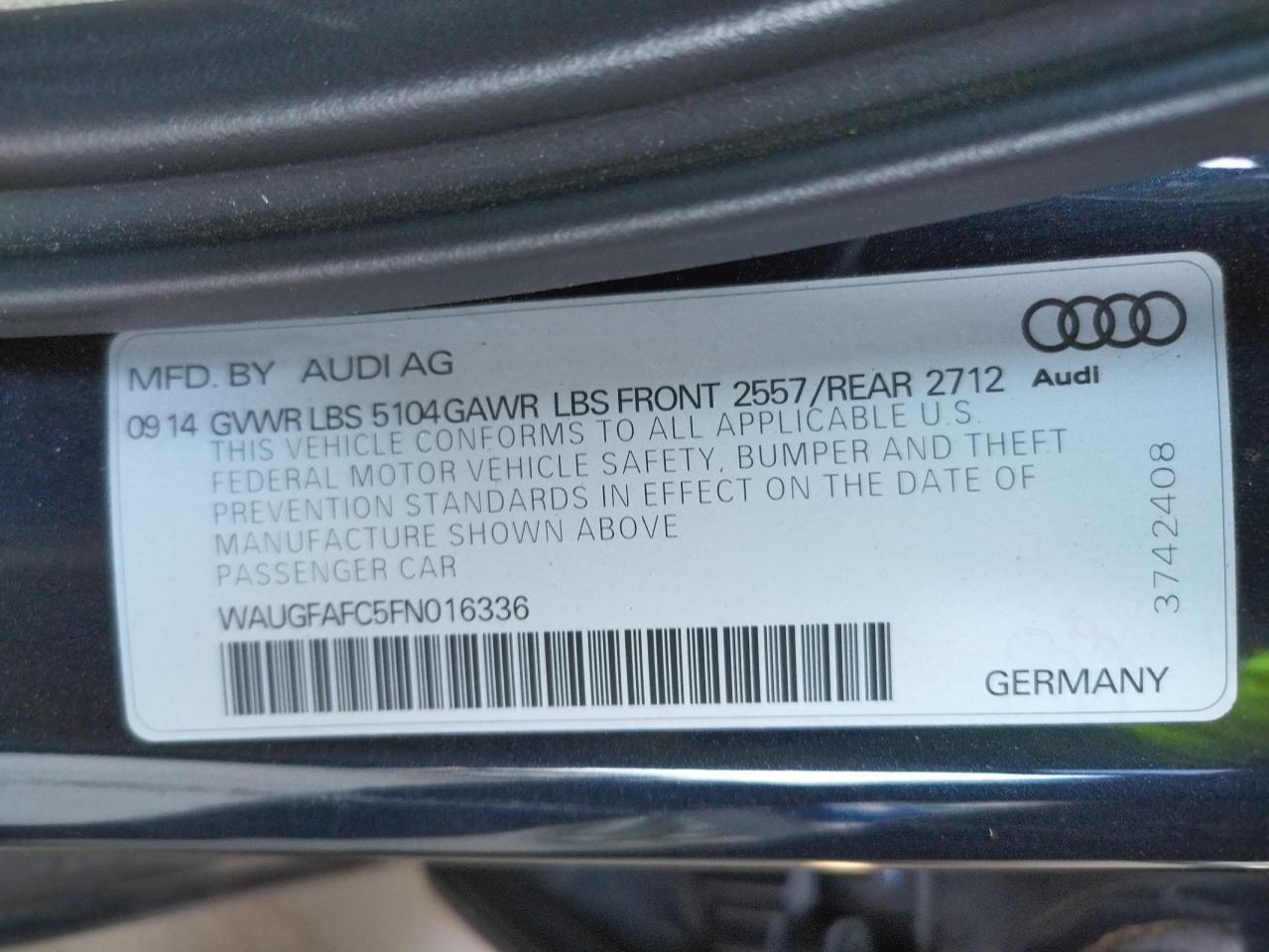 Photo 10 from auction – 2015 AUDI A6 PREMIUM with VIN WAUGFAFC5FN016336