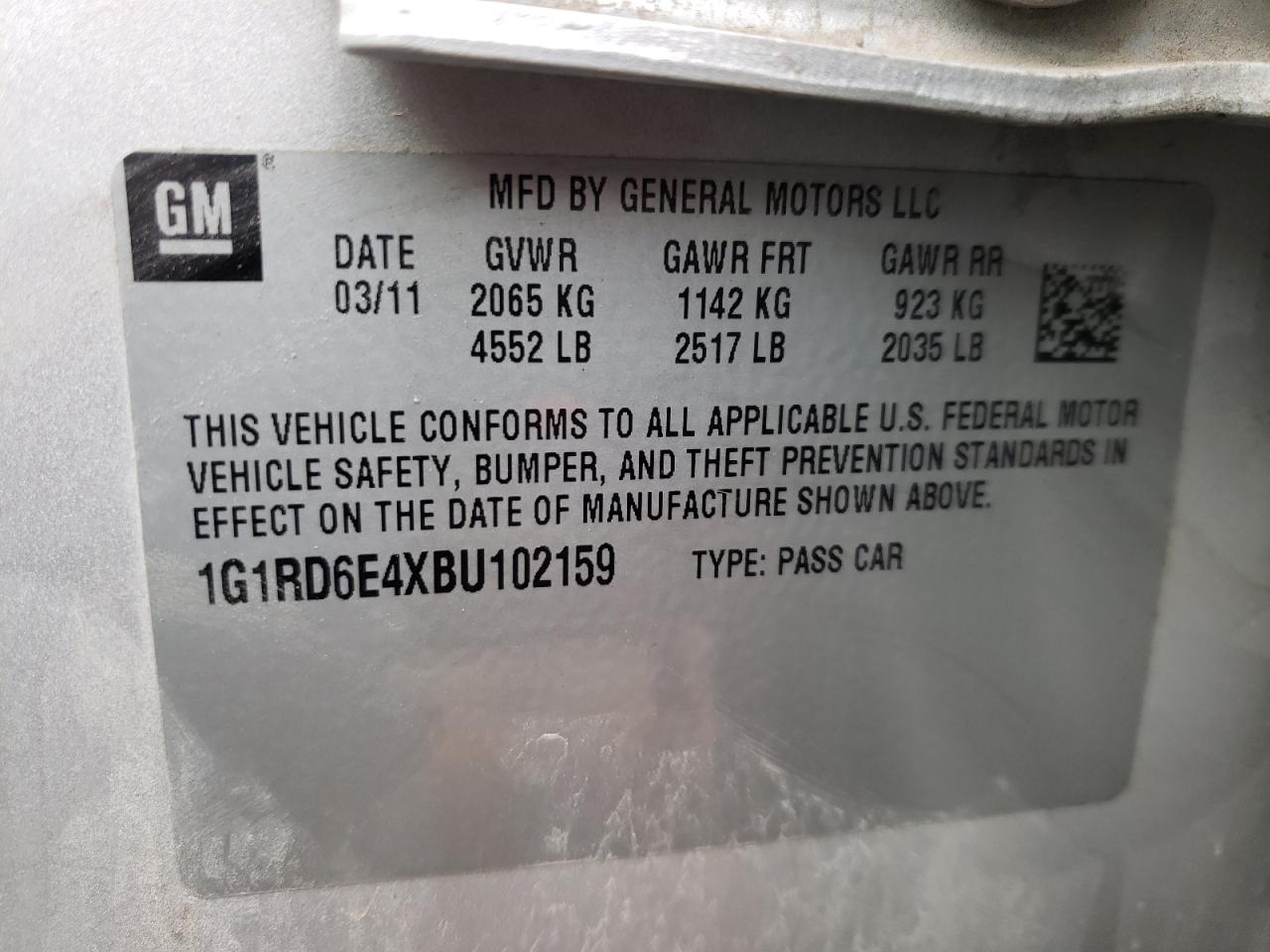Photo 10 from auction – 2011 CHEVROLET VOLT with VIN 1G1RD6E4XBU102159